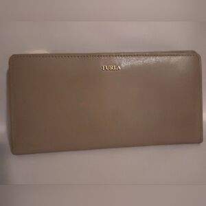 Furla Classic Light Brown Beige Gray Wallet With Gold Hardware